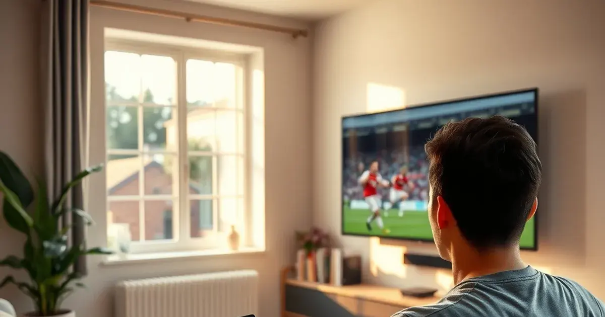 Persoon op de bank kijkt met de afstandsbediening naar een tv-scherm waarop een catch-up-uitzending blijft laden